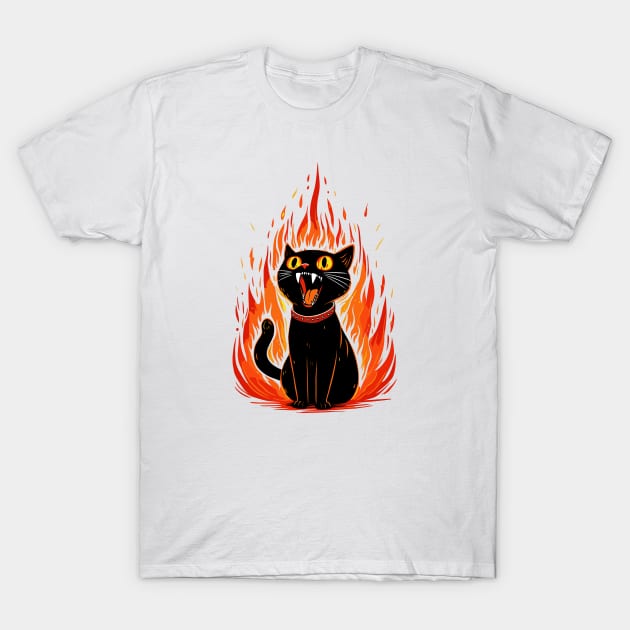 Black Cat On Fire T-Shirt by katzura